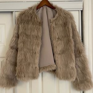 H&M Divided Light Pink/Taupe Fur Jacket Size M